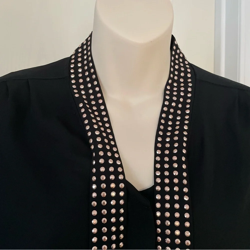 Twik Black Studded Long Sleeve Blouse Size PS with Extra Gold and Black Buttons - Picture 2 of 13